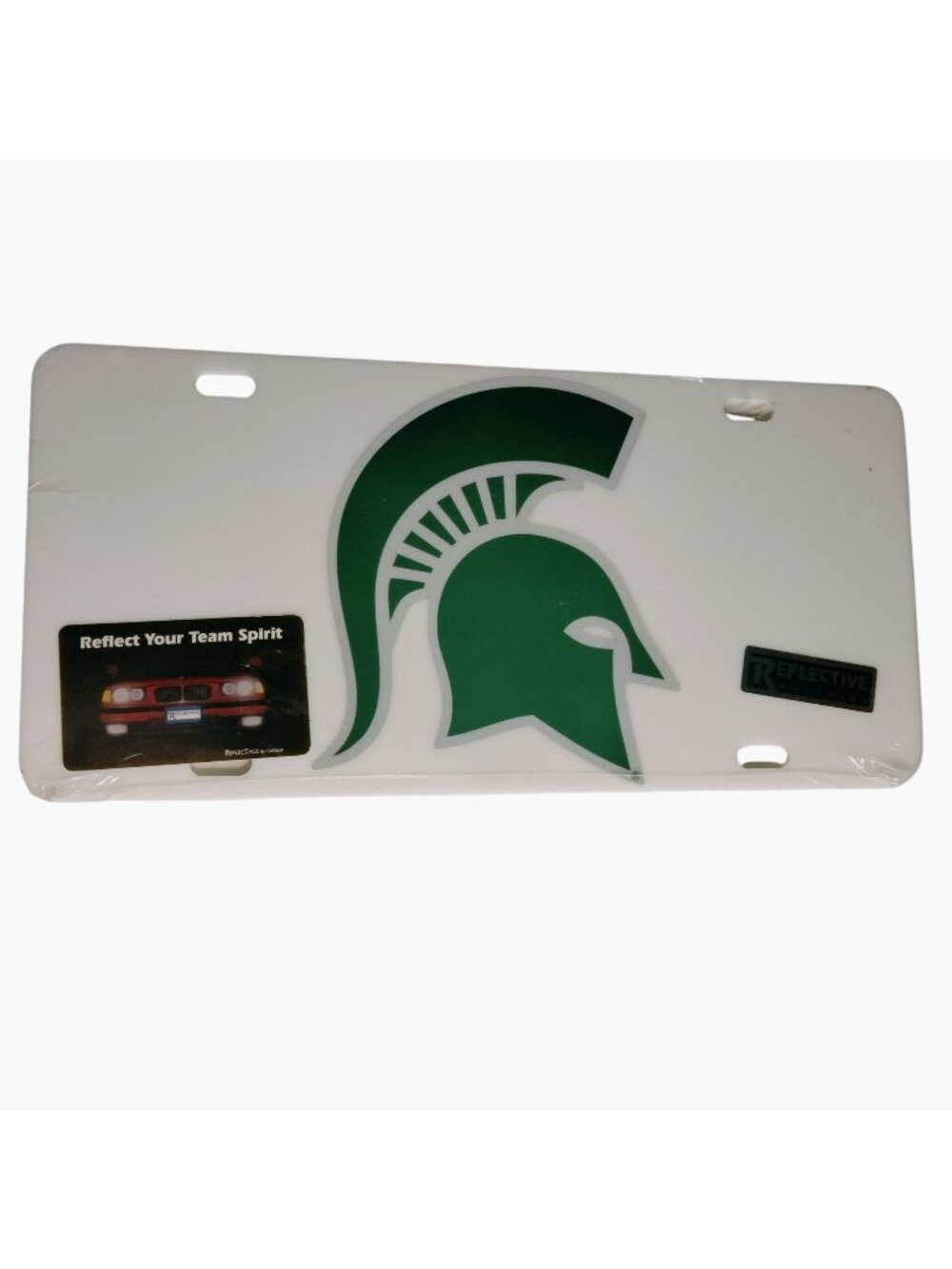 Michigan State Spartan License Plate Green Logo Collegiate MSU Reflective